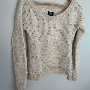 American Eagle Cabin Chic Small Soft Cream Wheat Wool Blend Scoop Neck S…